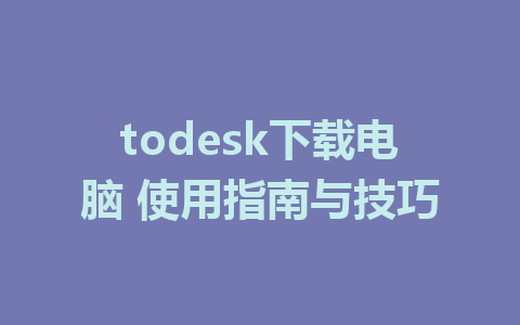 todesk下载电脑 使用指南与技巧