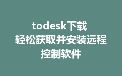 todesk下载 轻松获取并安装远程控制软件